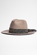 Chapeau Amelia High Bandana Strass - Chapeau en laine beige et foulard bandana en soie Femme