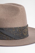 Chapeau Amelia High Bandana Strass - Chapeau en laine beige et foulard bandana en soie Femme