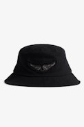 Wings Bucket Hat - Women's bucket hat in black cotton