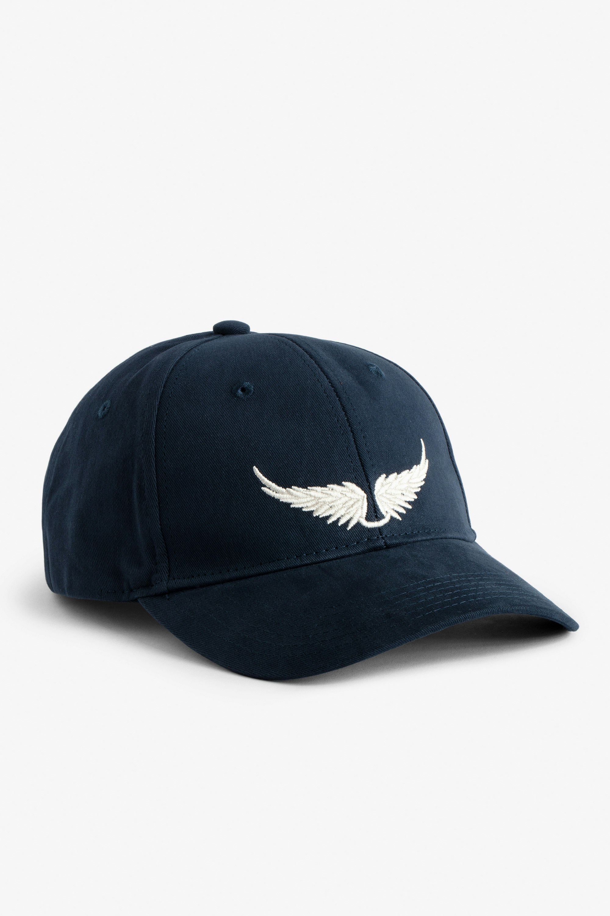 Head Over Heels Baseball Cap - Women’s navy blue cotton baseball cap with embroidered wings.