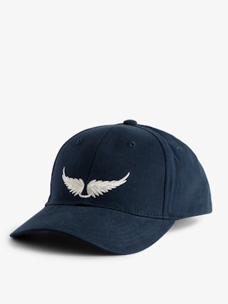 Casquette Head Over Heels - Casquette en coton bleu marine ornée d'ailes brodées.