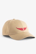 Cappellino Head Over Heels - Cappellino in cotone marrone con ali ricamate da donna.
