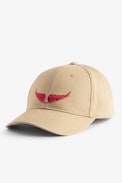 Cappellino Head Over Heels - Cappellino in cotone marrone con ali ricamate da donna.
