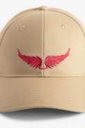 Cappellino Head Over Heels - Cappellino in cotone marrone con ali ricamate da donna.