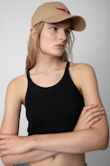 Cappellino Head Over Heels - Cappellino in cotone marrone con ali ricamate da donna.