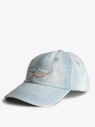 Cappellino Klelia Rock - Cappellino in denim azzurro con ali ricamate.