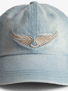 Cappellino Klelia Rock - Cappellino in denim azzurro con ali ricamate.