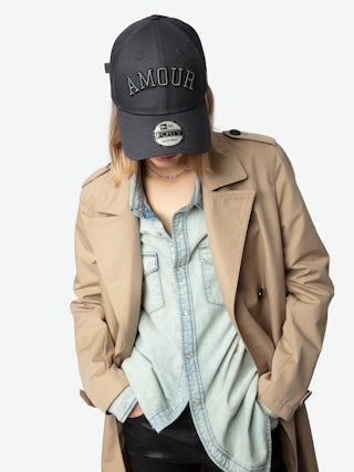 New Era x ZV Amour Cap - Dark grey cotton baseball cap with “Amour” embroidery and New Era logo on the front and “Unlimited Love” slogan on the back.