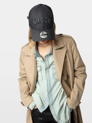 New Era x ZV Amour Cap - Dark grey cotton baseball cap with “Amour” embroidery and New Era logo on the front and “Unlimited Love” slogan on the back.