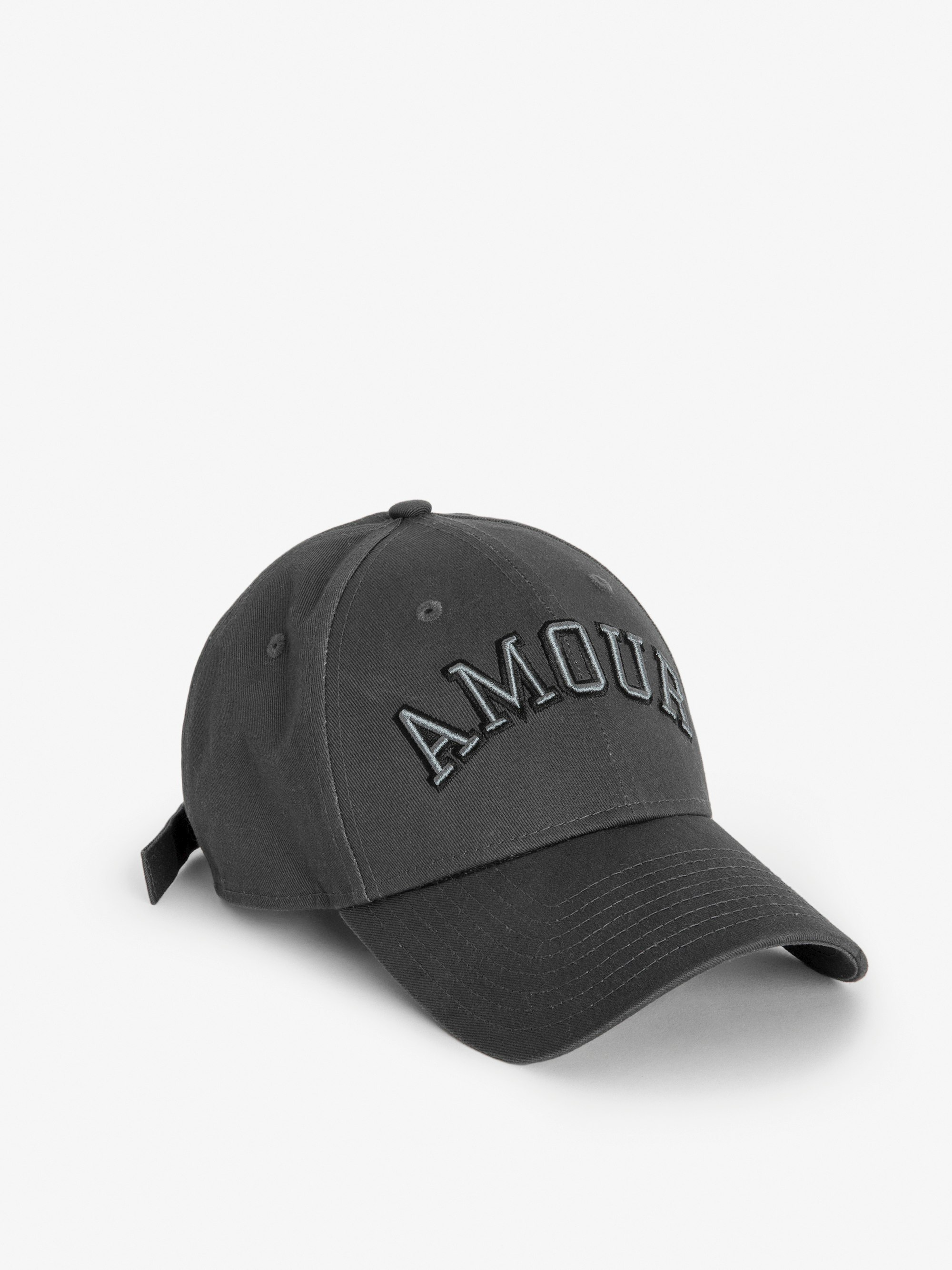 New Era Amour Baseball Cap - Dark grey cotton baseball cap with “Amour” embroidery and New Era logo on the front and “Unlimited Love” slogan on the back.