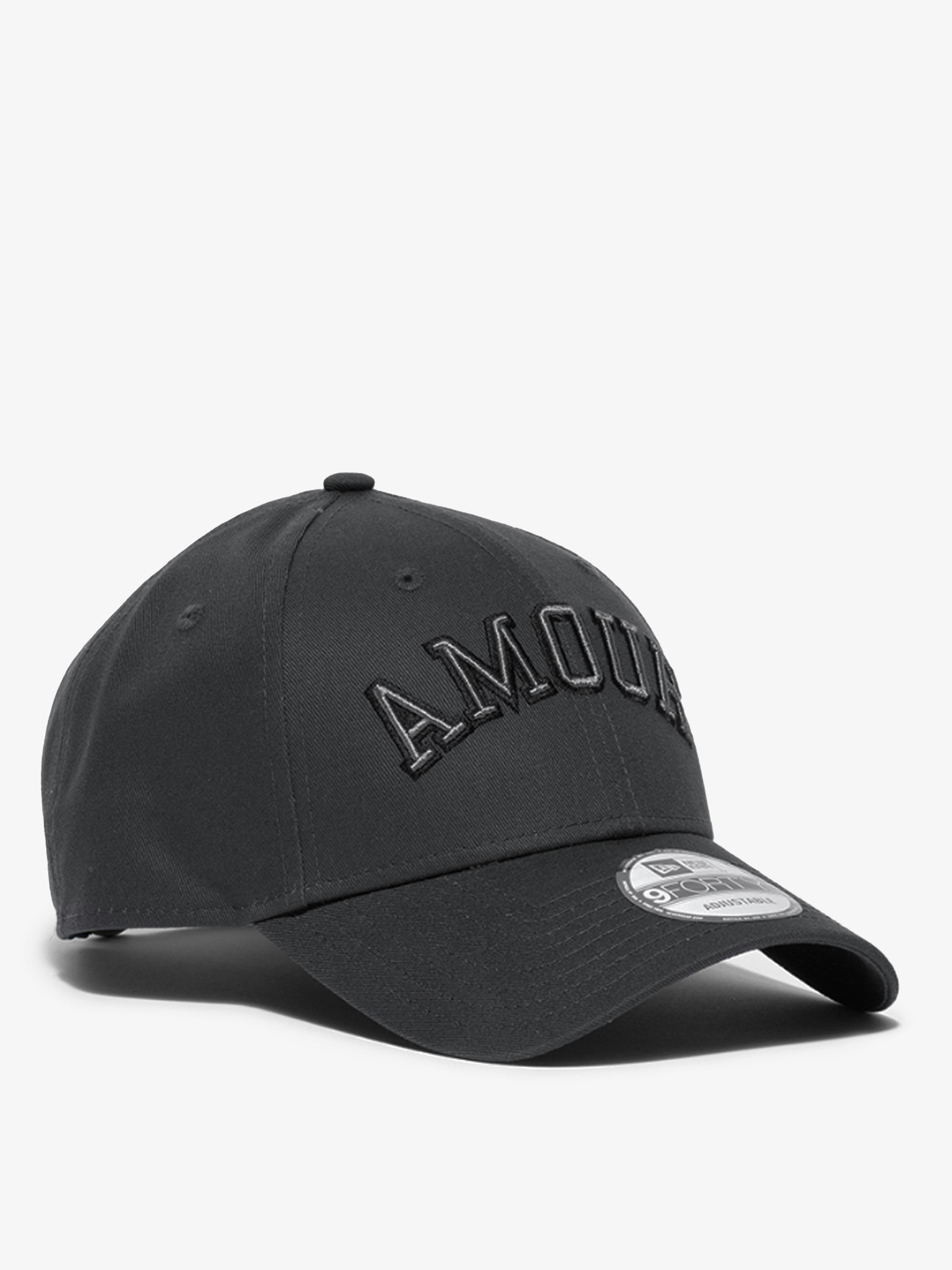 New Era Amour Baseball Cap - Dark grey cotton baseball cap with “Amour” embroidery and New Era logo on the front and “Unlimited Love” slogan on the back.