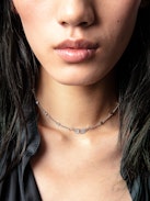 Rock Choker Necklace - Brass and black rhinestone necklace.
