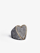Idol Strass Ring - Brass heart ring with rhinestones.
