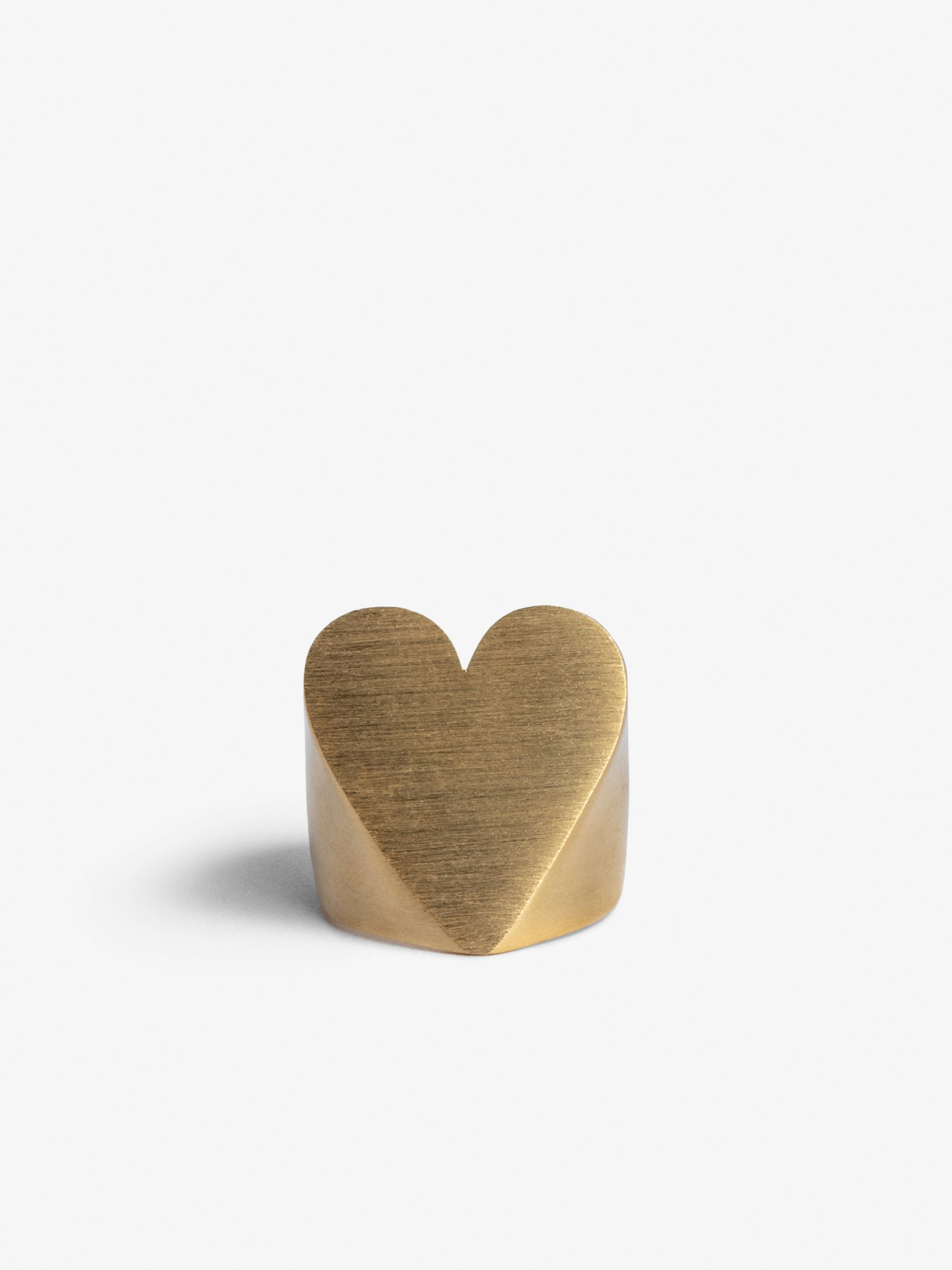 Idol Ring - Gold-tone brushed brass heart ring.