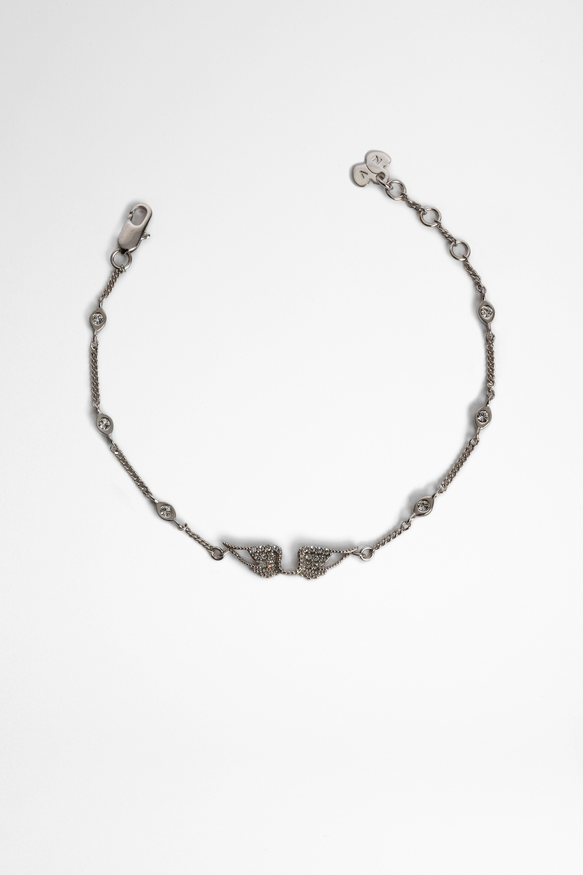 Rock Bracelet  Women's brass and rhinestone chain bracelet with wings