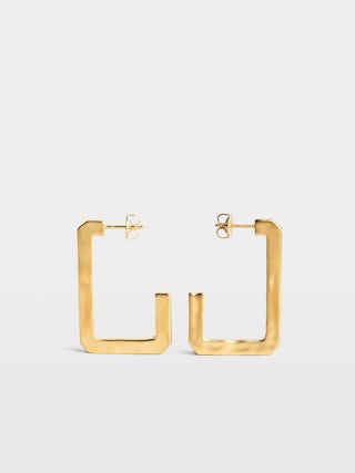Orecchini Cecilia - - Orecchini grandi a forma di C in ottone martellato