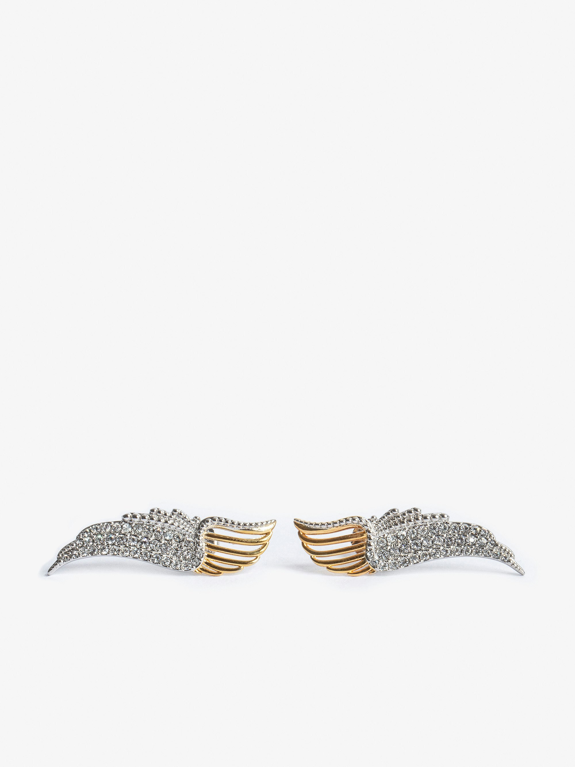 Rock Over Earrings - Crystal-embellished gold-tone metal wings earrings.