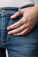 Rock Over Ring - Women’s toi et moi ring with wings, gold-tone brass on one side and crystal-embellished on the other