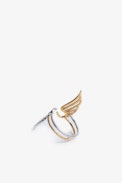 Rock Over Ring - Women’s toi et moi ring with wings, gold-tone brass on one side and crystal-embellished on the other