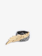 Rock Feather Spread Your Wings Ring - Crystal-embellished blackened and gold-tone brass ring.
