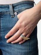 Rock Feather Spread Your Wings Ring - Crystal-embellished blackened and gold-tone brass ring.