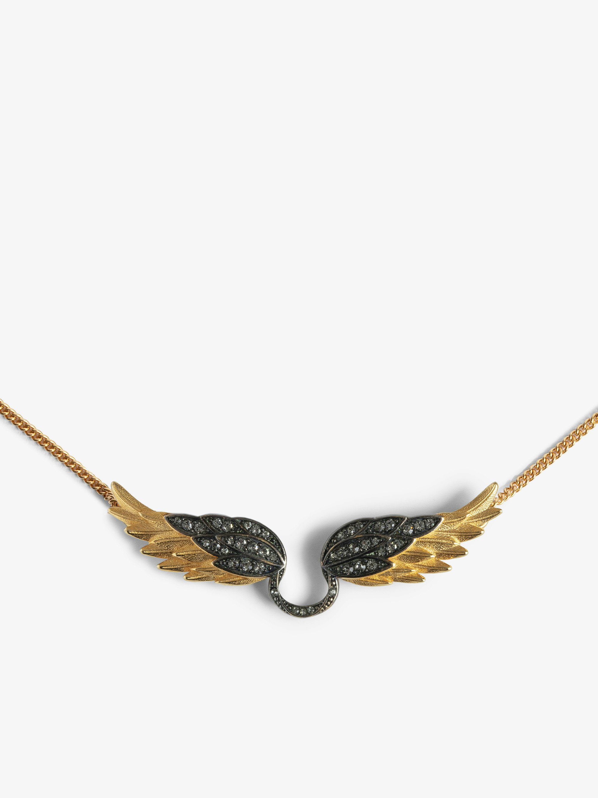 Collar Rock Feather - Collar de cadena con colgante de alas con cristales engastados.