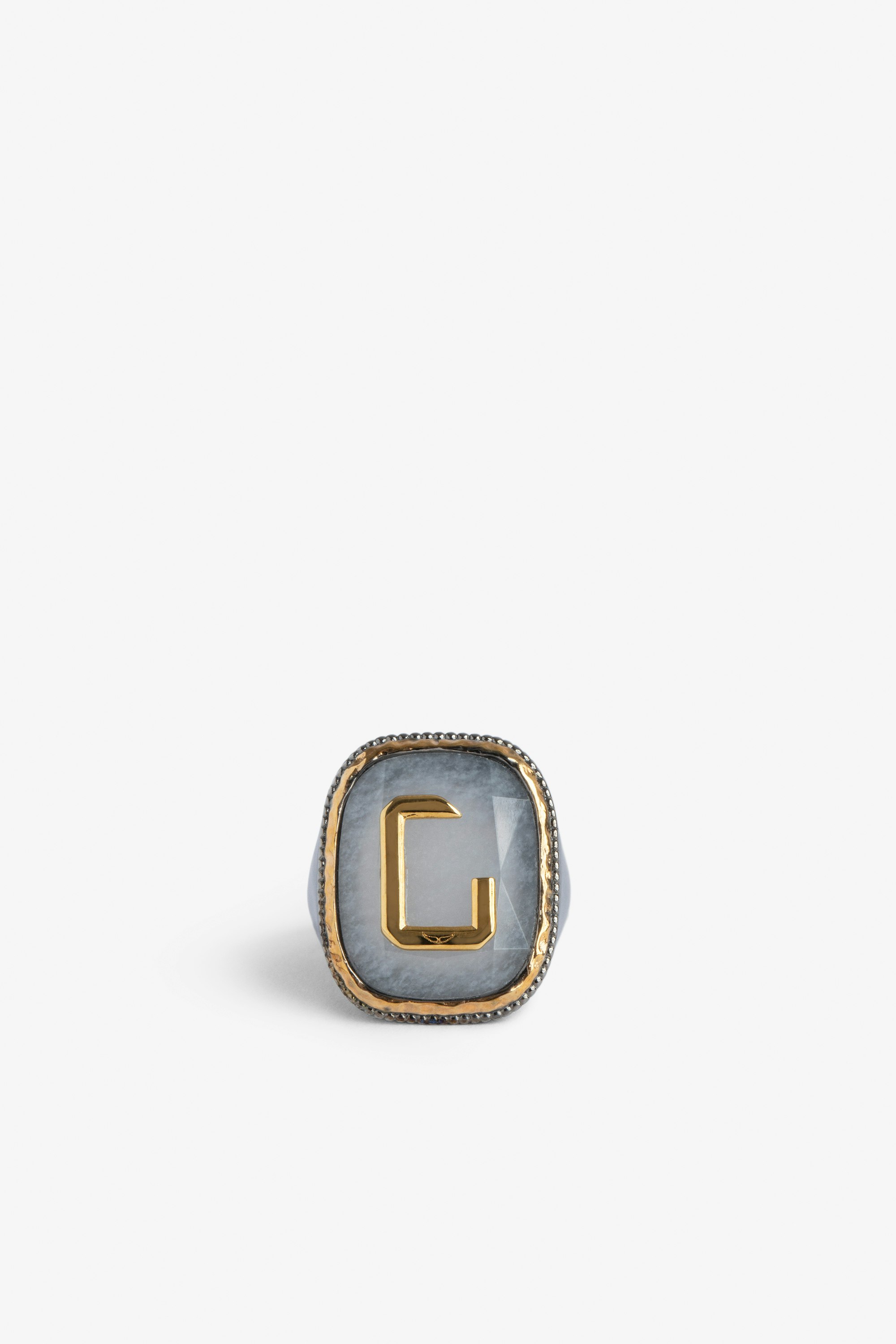 Cecilia Signet Ring Ecru signet ring set with a C in gold-tone brass
