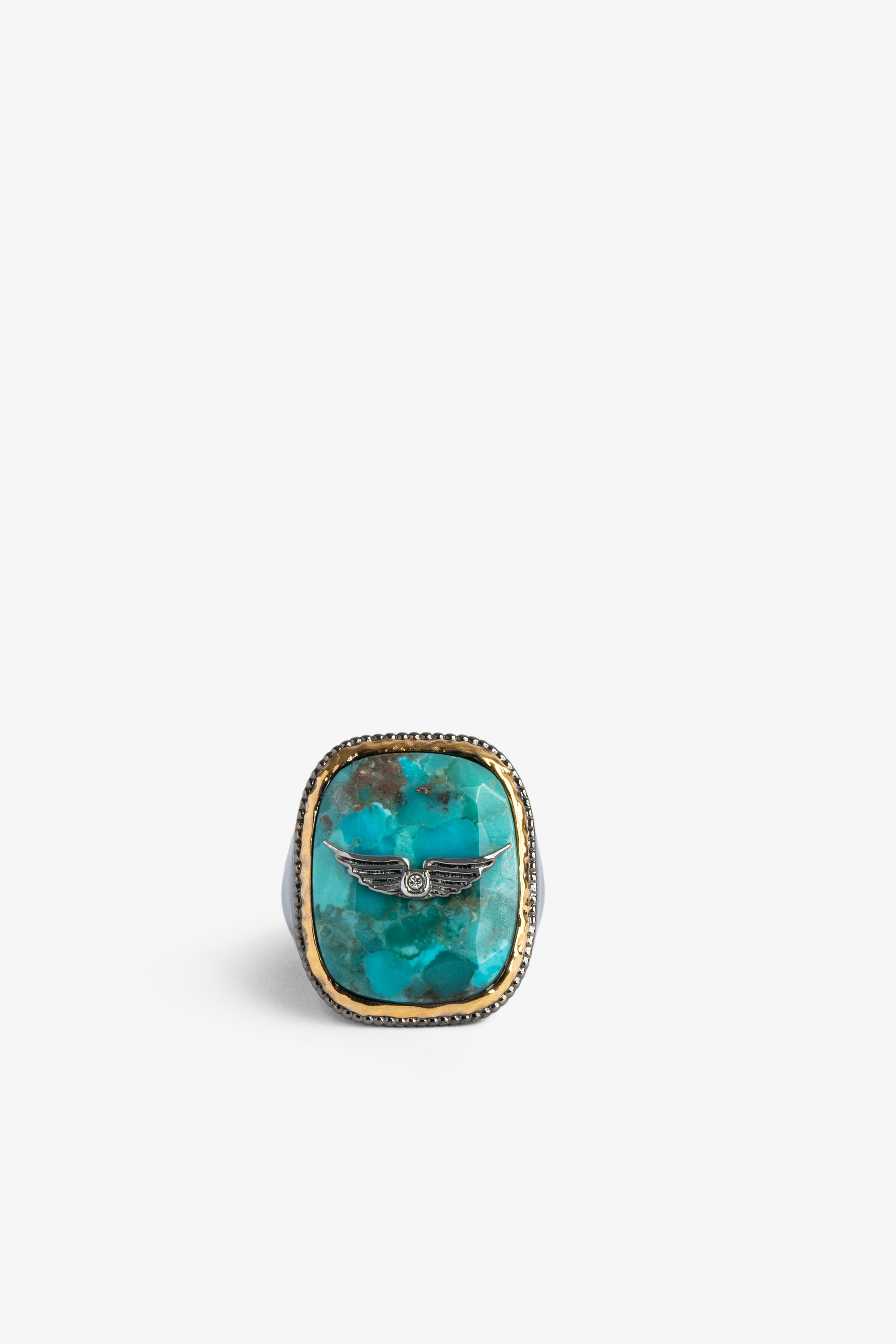 Rock Signet Ring Blue signet ring set with gold-tone brass wings