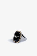 Rock Signet Ring - Blackened and gold-tone metal signet ring.