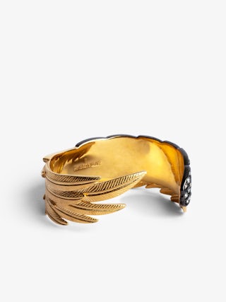 Rock Feather Spread Your Wings Bracelet - Blackened and gold-tone brass bangle.
