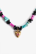 Mix n Match Heart Stones Necklace - Women’s cord necklace with metal charms and stones