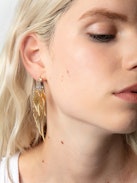 Rock Over Oversized Single Earring - Crystal-embellished gold-tone metal wings earring.