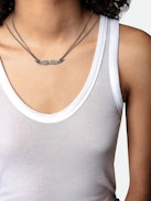 Rock Choker Necklace - Blackened brass short necklace with crystal-embellished wings pendant.