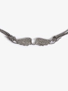 Rock Choker Necklace - Blackened brass short necklace with crystal-embellished wings pendant.