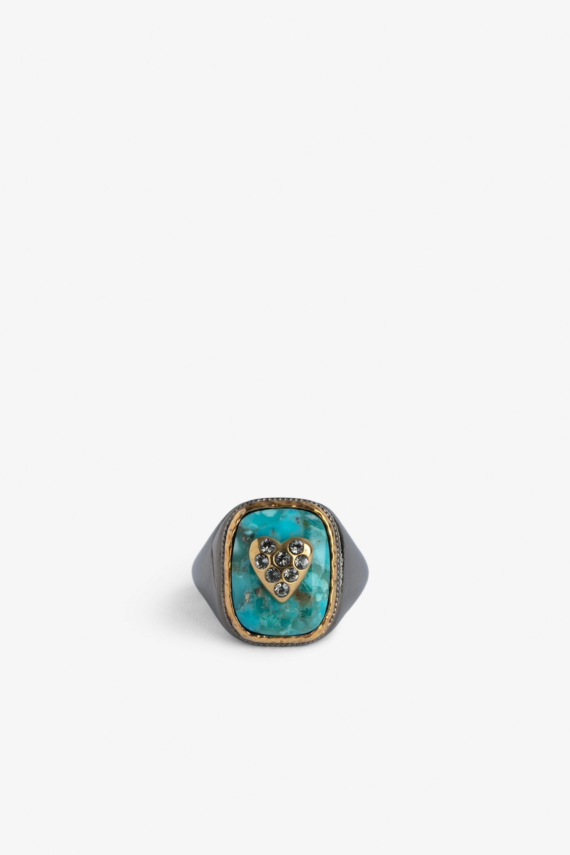 Heart Signet Ring - Blue and gold-tone signet ring set with a gold-tone brass heart.