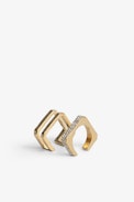 Cecilia Strass Rings - Gilded brass C-shaped rings embellished with crystals.
