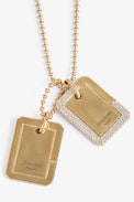 Cecilia Necklace - Gilded brass necklace with pendants with the inscription “Amour toujours” and crystals.