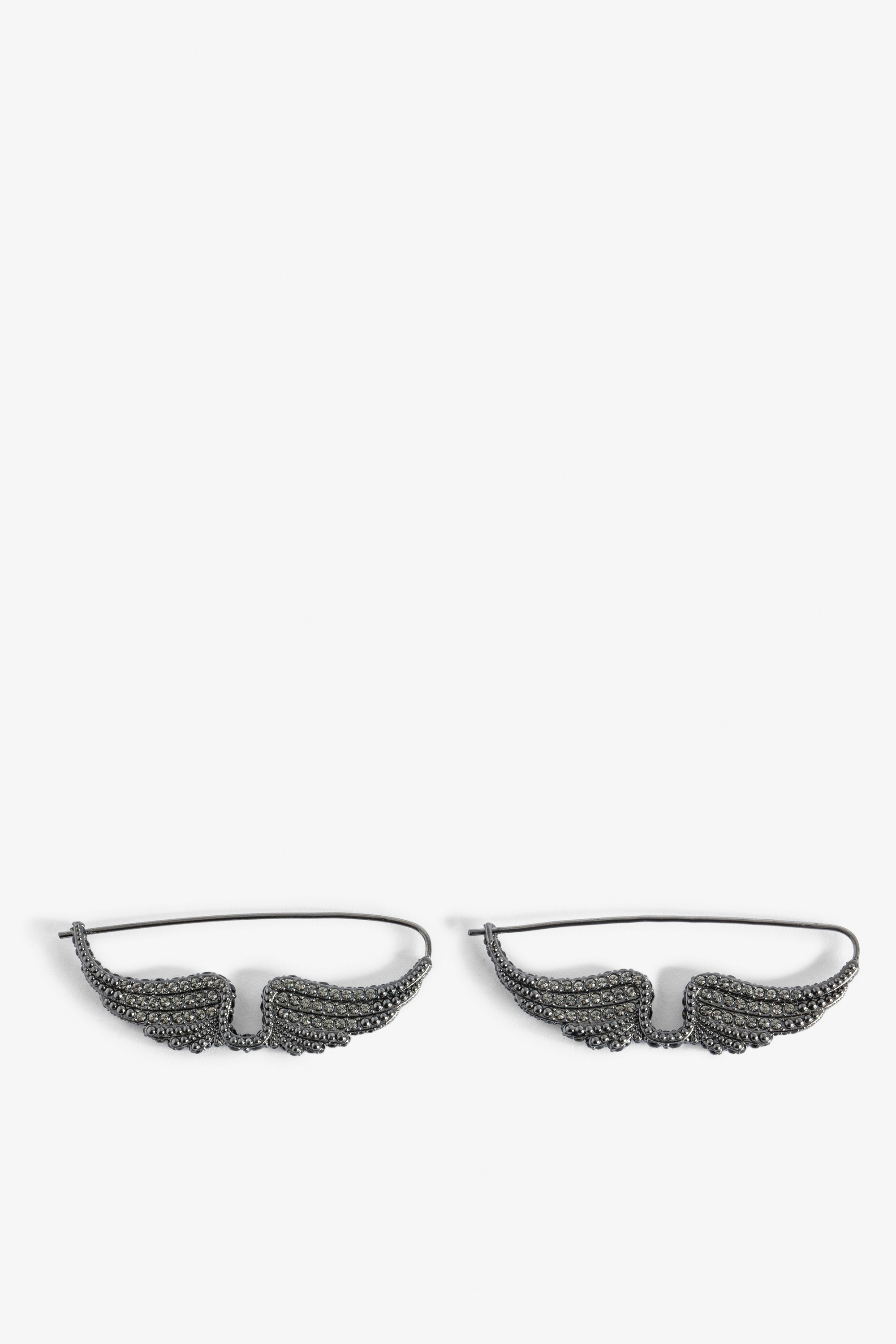 Ohrringe Rock Piercing - Ohrringe aus geschwärztem Messing mit strassbesetzten Flügeln für Damen.