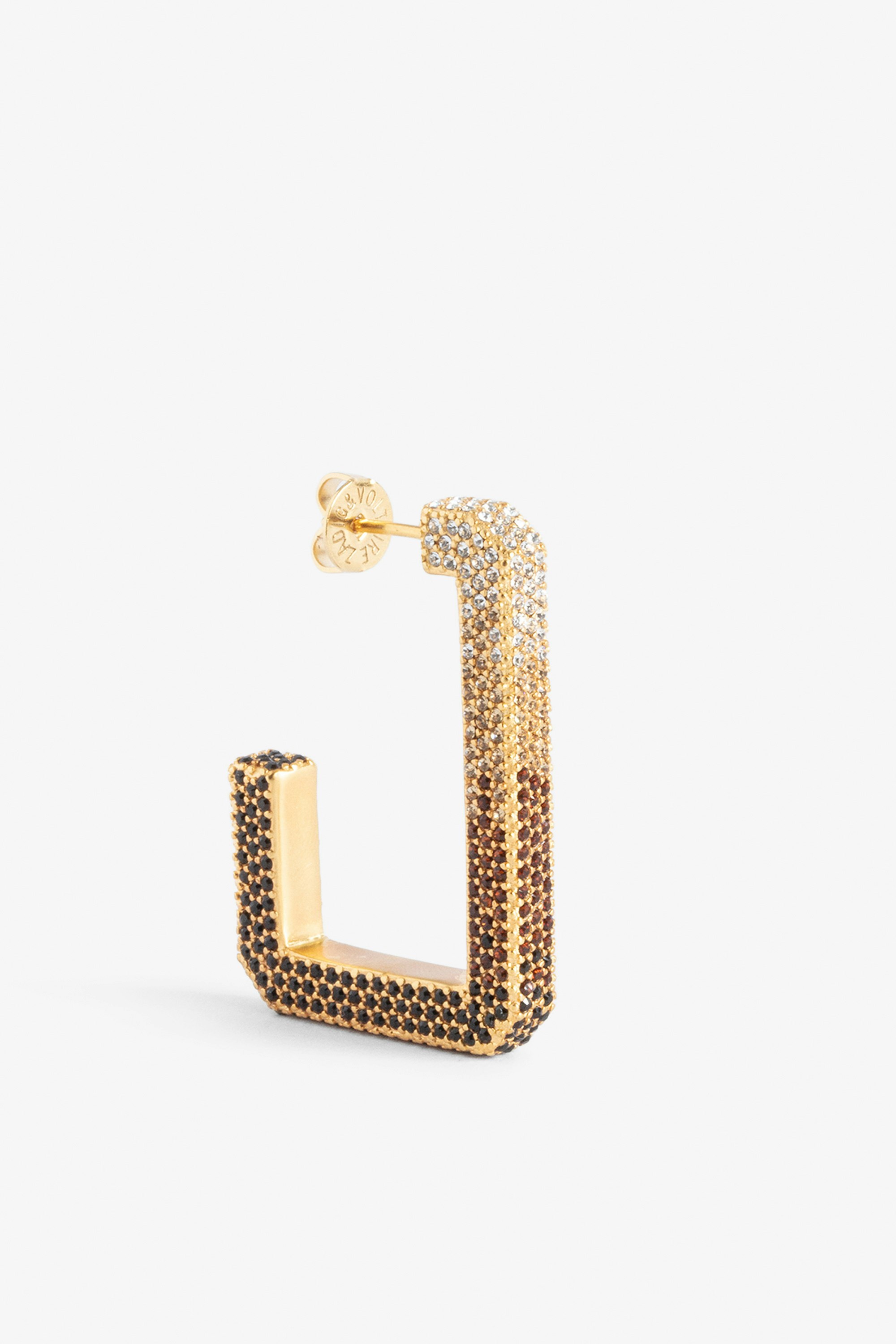 Cecilia Earrings - C-shaped gold-tone brass earrings with gradated diamanté.