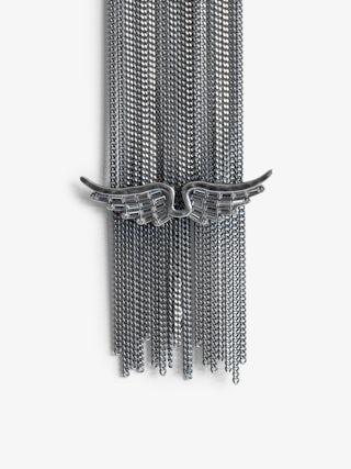 Bracelet Rock Star - Bracelet manchette en laiton argenté multi-chaînes orné d'ailes.