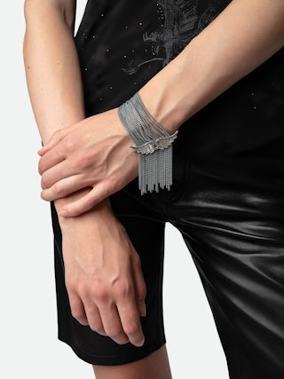 Bracelet Rock Star - Bracelet manchette en laiton argenté multi-chaînes orné d'ailes.