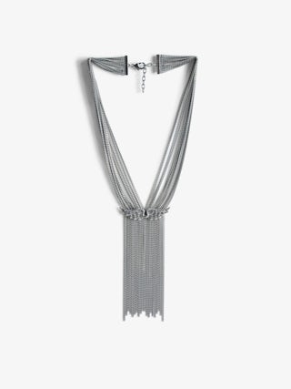 Collier Rock Star - Collier en laiton argenté à charm ailes.