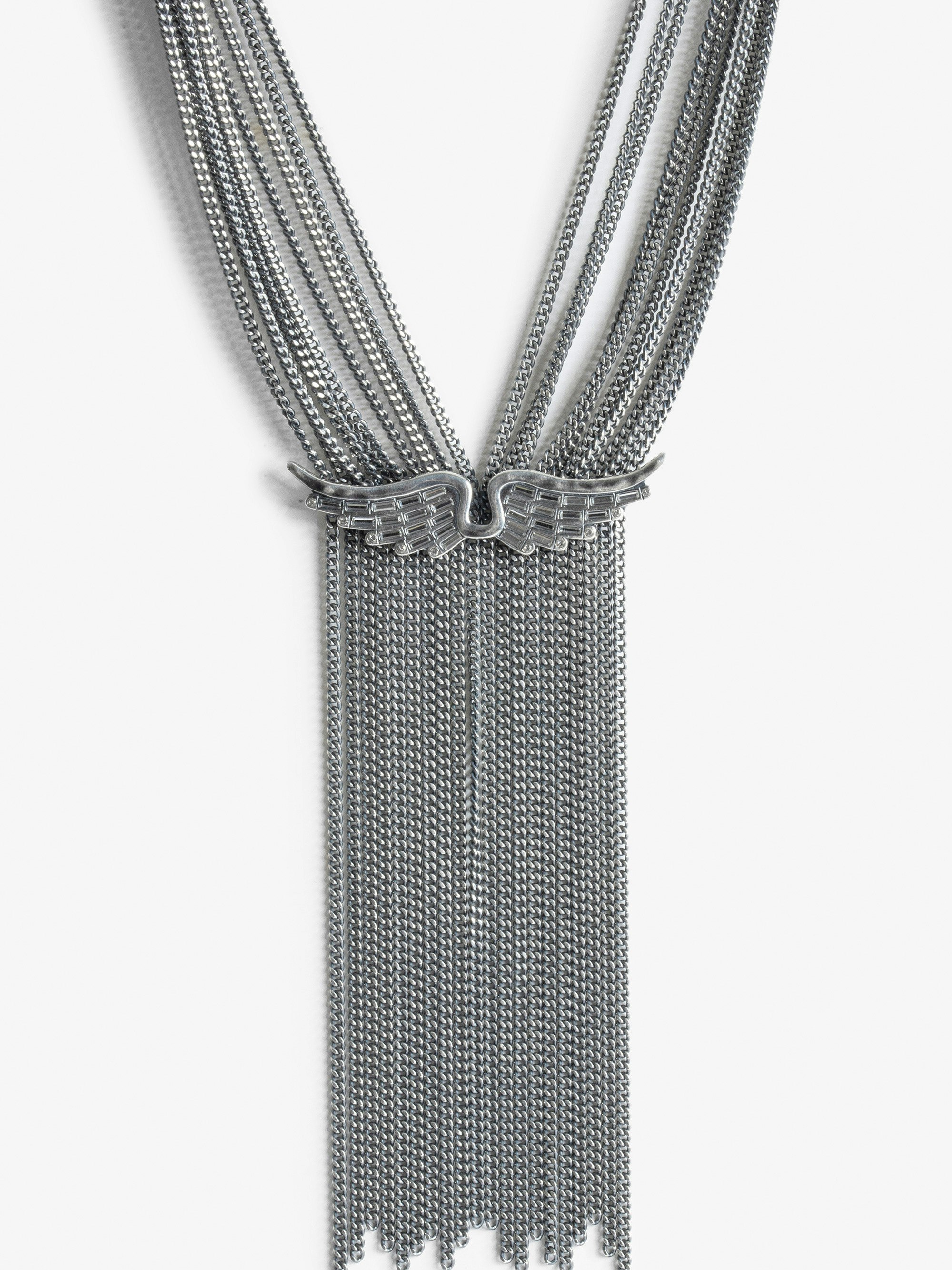 Halskette Rock Star - Halskette aus versilbertem Messing mit Flügel-Charm.