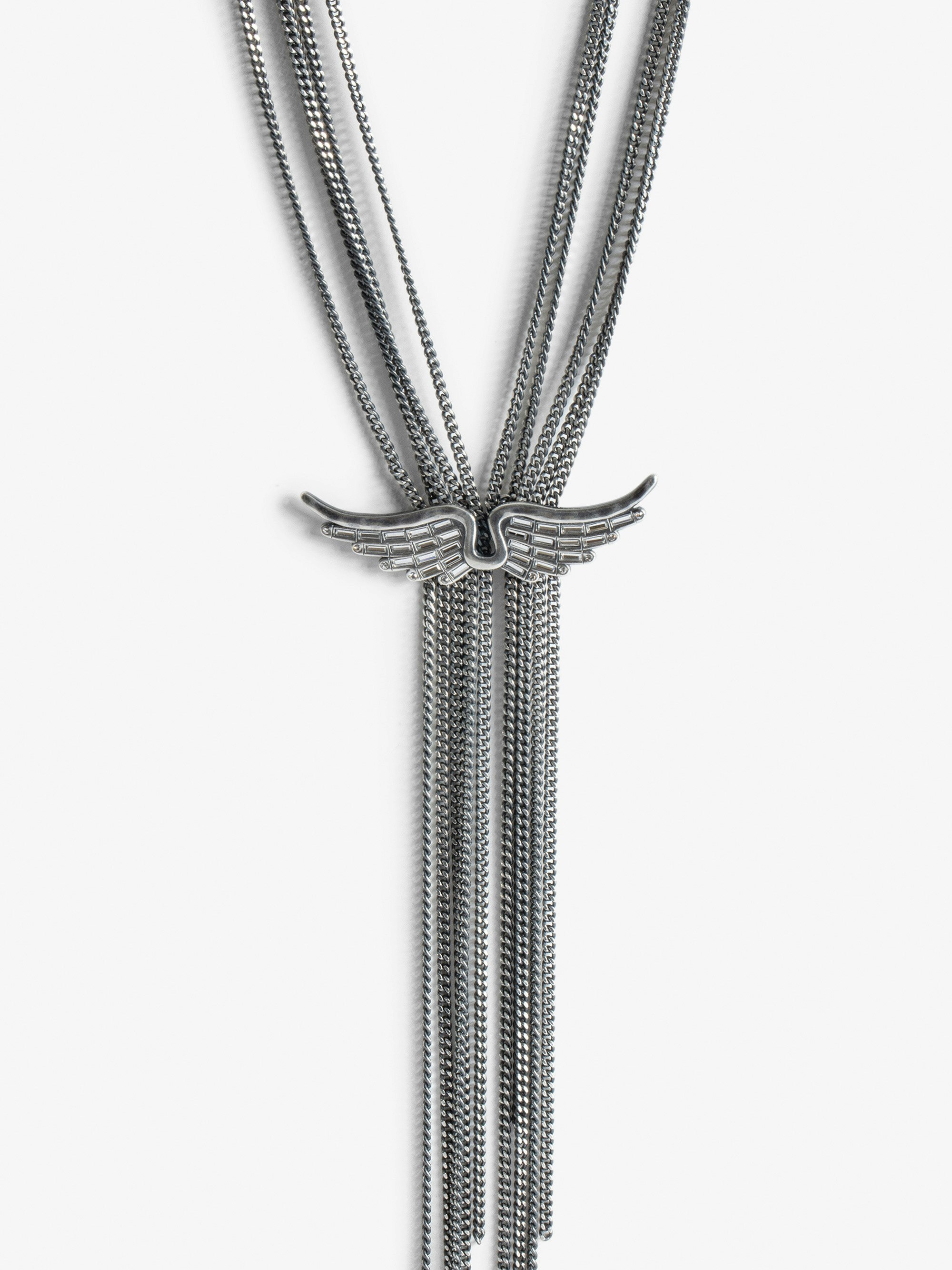Lange Halskette Rock Star - Lange Halskette aus versilbertem Messing mit Flügel-Charm.
