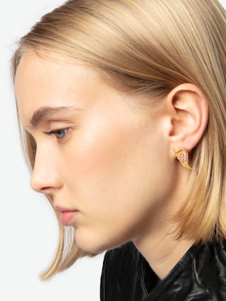 Rock Earrings - Wing earrings in brass adorned with rhinestones.