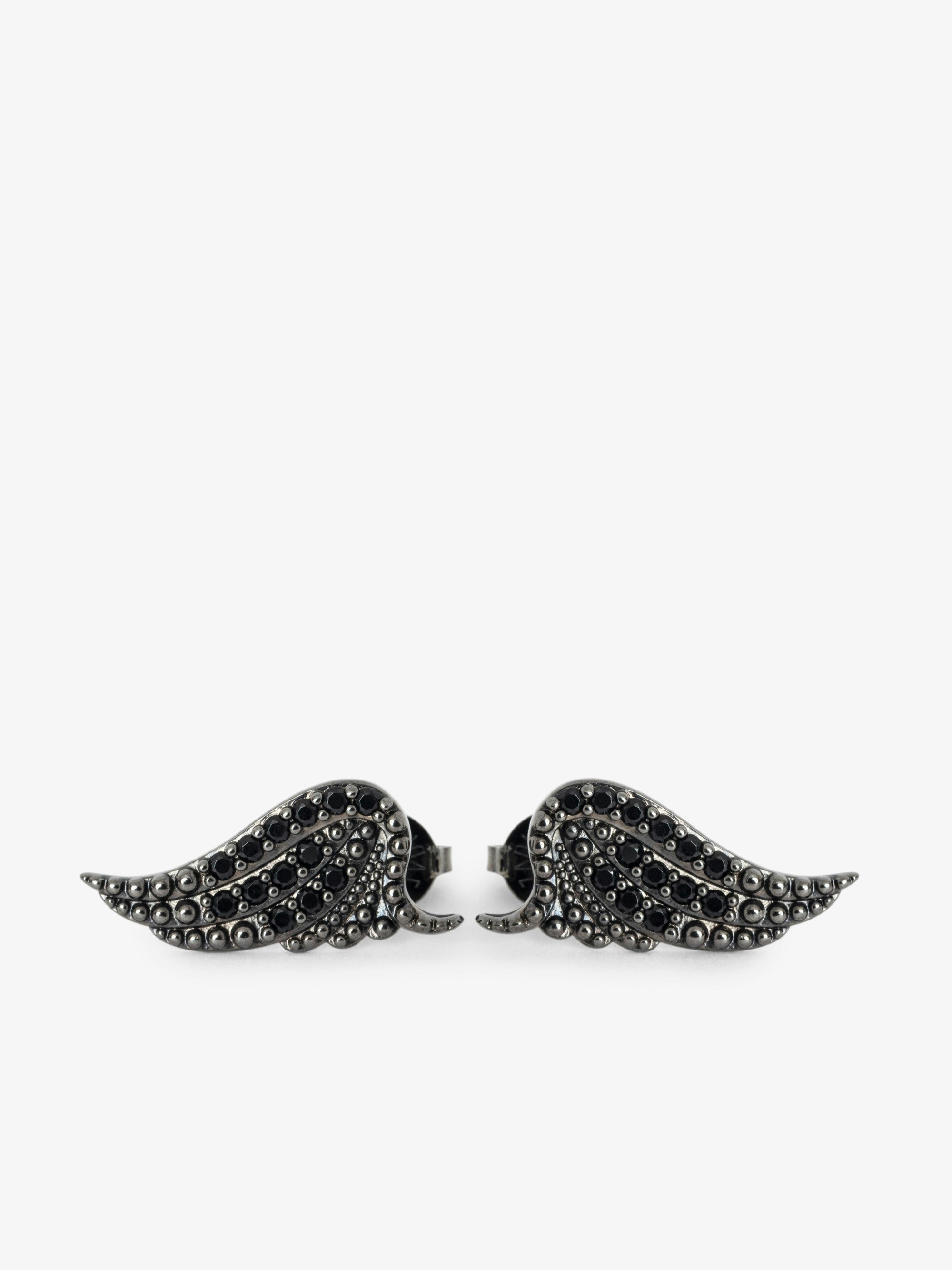 Rock Earrings - Silver-tone brass earrings with diamanté wings.
