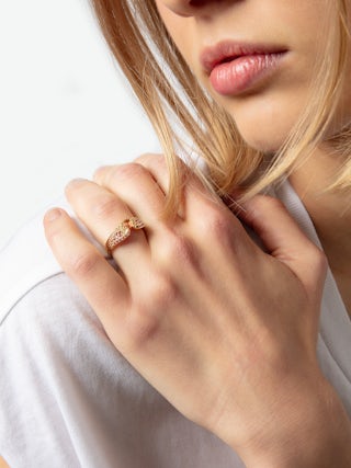 Rock Ring - Brass ring with rhinestone-embellished wings.