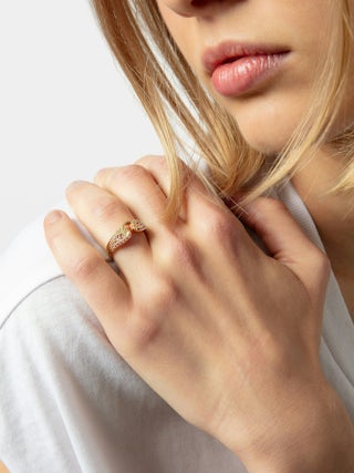 Rock Ring - Brass ring with rhinestone-embellished wings.