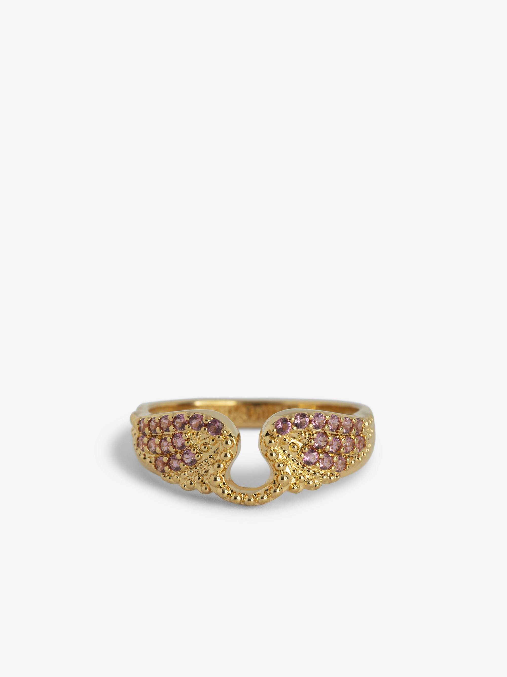 Rock Ring - Women's brass ring featuring signature metal wings adorned with crystals.