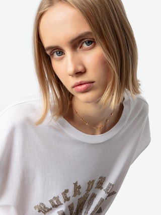 Rock Necklace - Necklace with chain and wing pendant adorned with rhinestones.